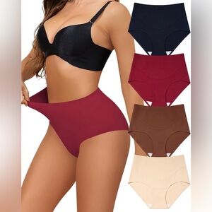 Women's High-Waist Seamless Panty 4 Pack - Black, Burgundy, Brown, Nude